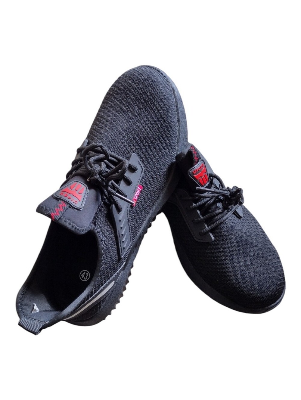 Men's Black Athletic Knit Sneakers with Red Accent